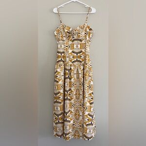 Tuckernuck MOON RIVER Womens L Yellow Blue Floral Print Multi Midi Dress Vacay